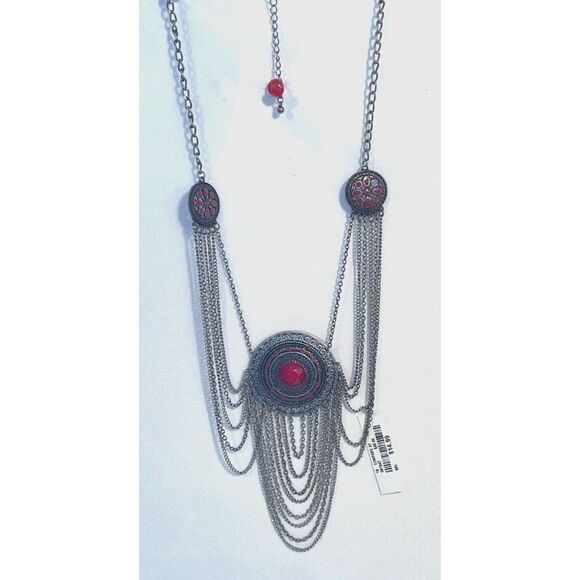 Necklace and earrings Color Crazy Silvertone, Red accent - Picture 2 of 6